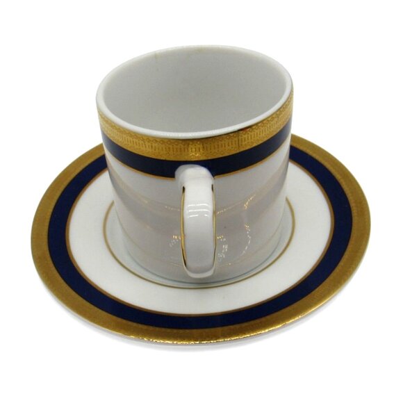 LA VAISSELLERIE Fine PORCELAIN Espresso Cup Saucer Gold Blue Navy Vaiselle Vinta - Picture 4 of 12